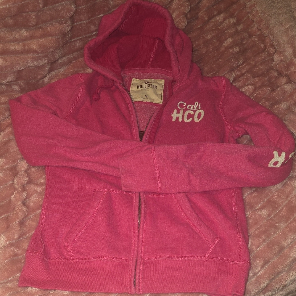 Hollister Girls Pink Zip-Up Hoodie with Cali HCO Logo